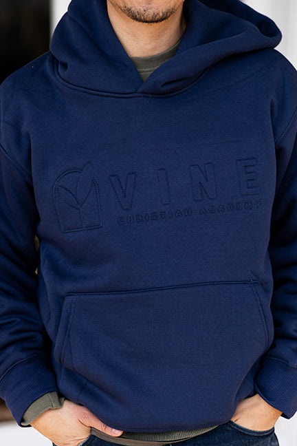 Embossed Navy Hooded Sweatshirt (Adult Sizes Only)