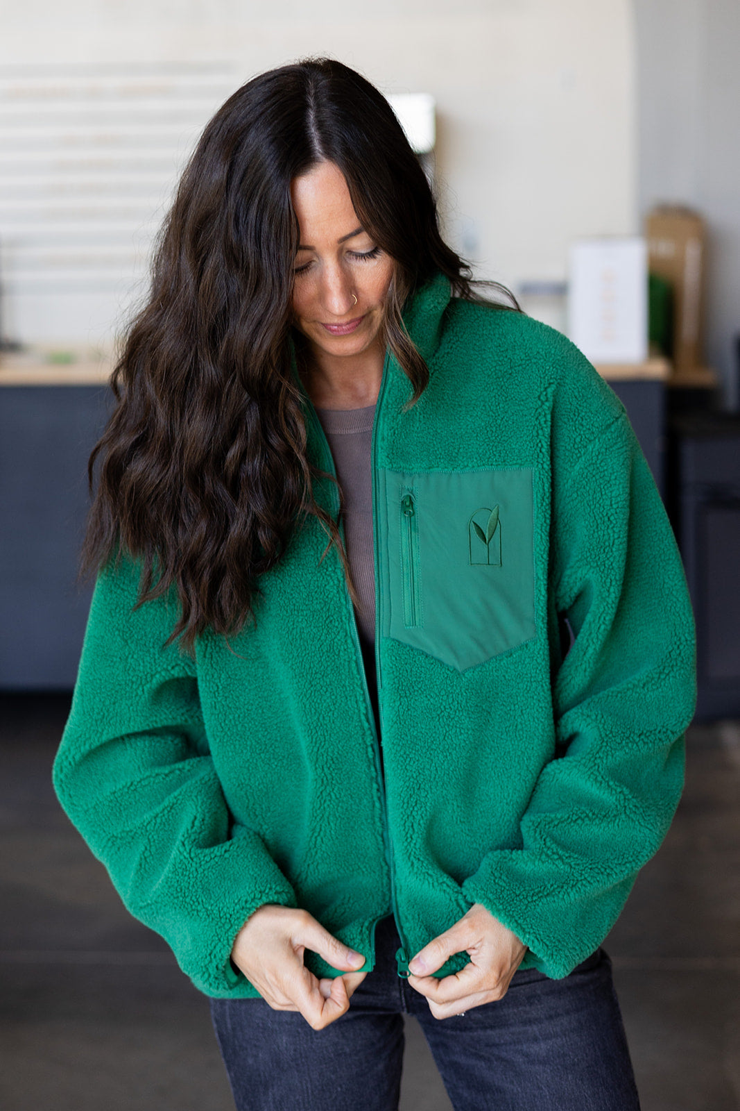 Green Zip Up Sherpa/Fleece