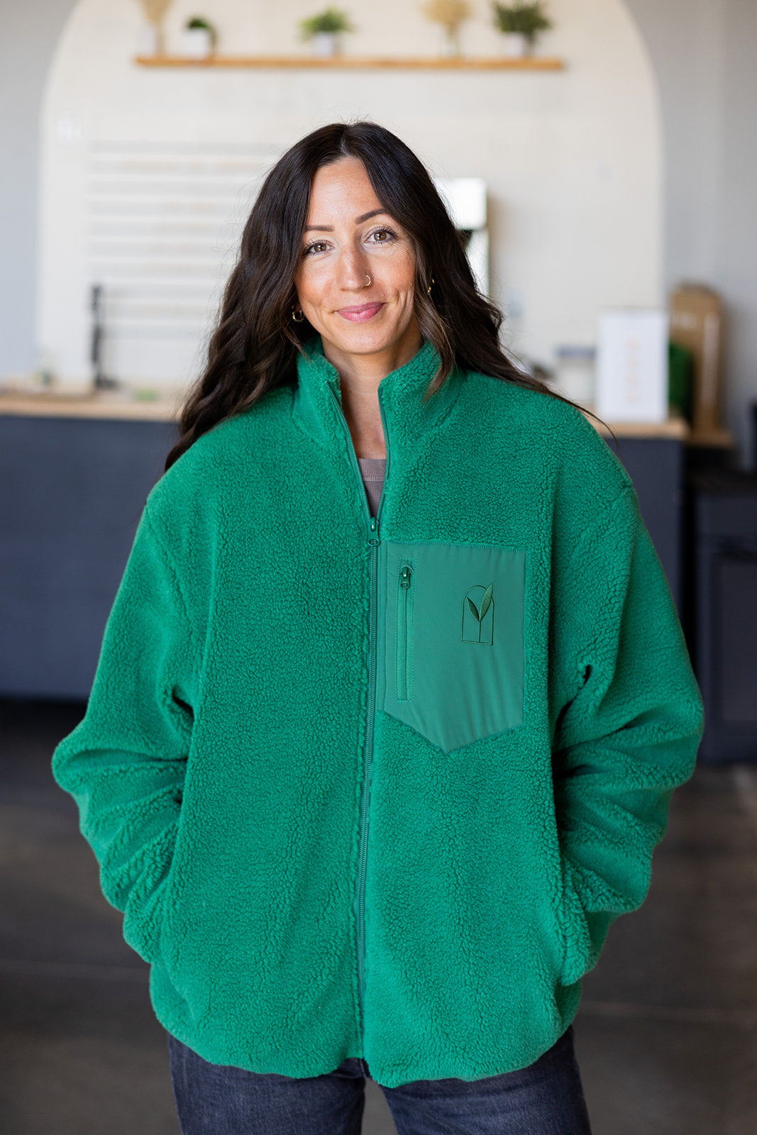 Green Zip Up Sherpa/Fleece