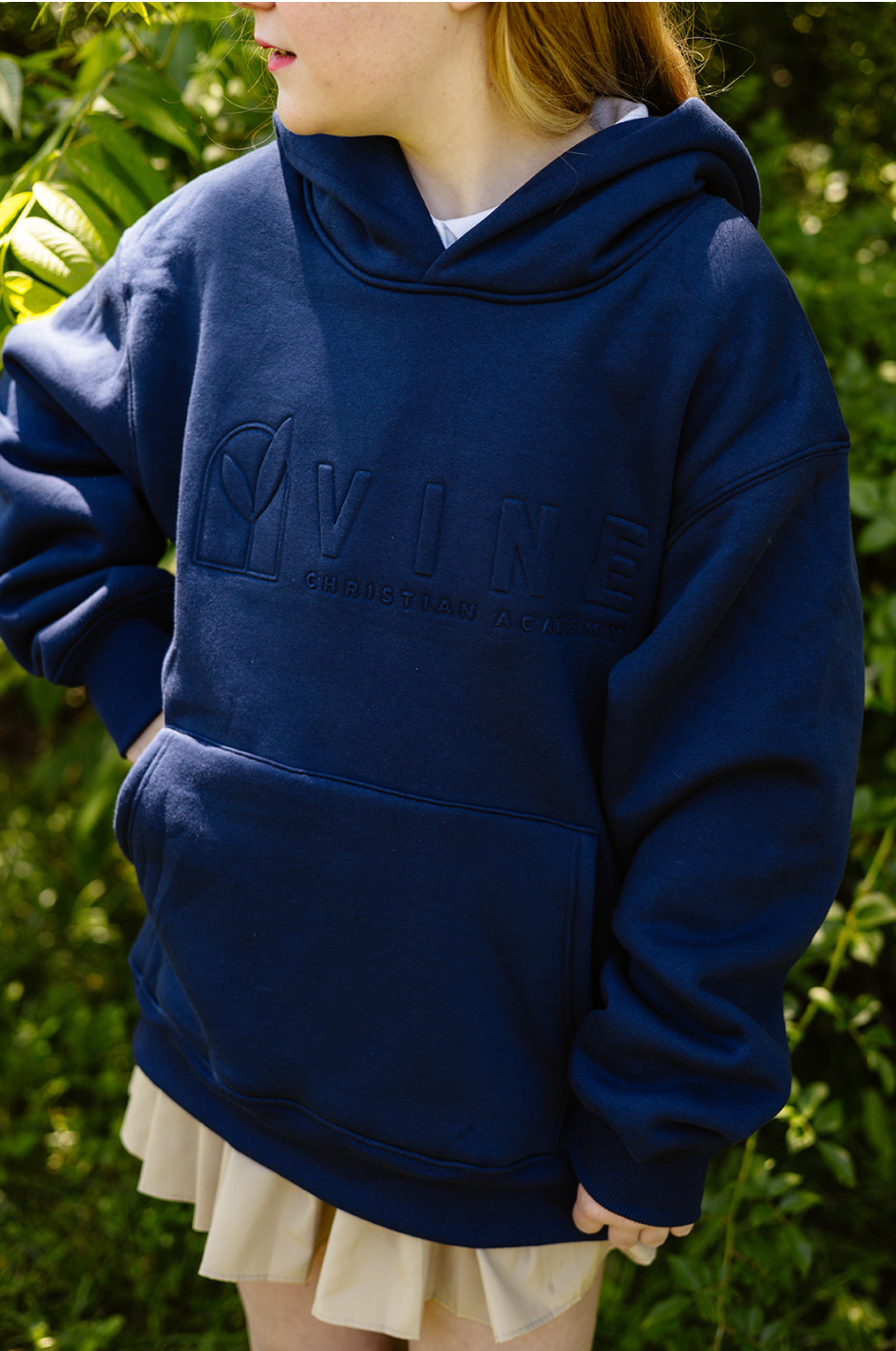 Embossed Navy Hooded Sweatshirt (Adult Sizes Only)